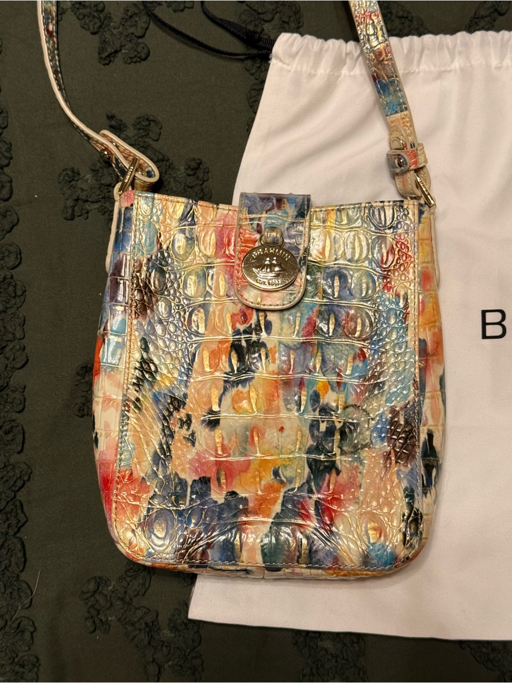 Brahmin Multicolor Painted Croc-Embossed Crossbody Bag